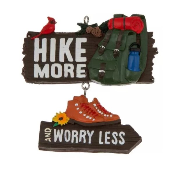 Hike More Worry Less Hanging Ornament Backpack Boot Design For Nature Lovers NEW - Picture 1 of 3